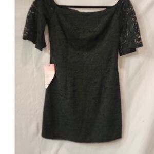 Alisa Pan Womens Black Floral Lace Off Shoulder Bell Sleeve Cocktail Dress
